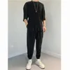 Men's Tracksuits Men Fashionable Outfit Sets Elastic Silky Casual High Quality Straight Short-sleeved Pleated Sports Pants Summer ClothingMe