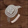 Bandringar smycken mode kvinnor kvinnliga mikroinmatade diamant kvadrat ring 18k 3 färg design gult guld engagemang droppleverans 2021 sfhti