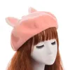 Cute Cartoon Beret Handmade Pink Women Cat Ears Hat Wool Beanie Cap J220722