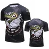 Camisa masculina de compressão com decote em O para treinamento manga curta MMA Sports T-shirt Wrestling Jiu Jitsu Rashguard Tight T-Shirt 220620