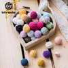 Let's Make 100Pcs Crochet Beaded Wood Teether 16mm Round Baby Wooden Teether Crochet Toys Braided Teething Beads Baby Oral Care 220507