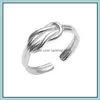 Band Rings Jóias Twist Double Twist Knot Knuckle Ring minimalista Gold Sier Color Metal Aberto Moda Ajustável Para Wo Dhzvl