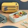 Lunchboxen Bags Morandi rechthoekige multi-grid Student Lunch Box Lepel Fork Portable Microwaveable Lunch-Box Office Worker SEAL Compartiment Lunchboxes ZL1237S