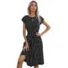 Vrouwen Casual Jurken Korte Mouw Vintage Printing Floral Polka Dot A Line Swing Cocktail Party Mini-jurk met riem