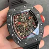 럭셔리 남성 역학 시계 Richa Milles Wristwatch 다기능 타이밍 탄소 섬유 시계 남성 자동 기계식 방수 와인 배럴 M