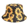 فور سيزونز المرأة عباد الشمس طباعة دلو قبعة كبيرة بريم الأزياء بسيطة الشمس قبعة المخزون cce13842
