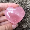 epacket Natural Rose Gift Quartz Heart 모양의 분홍색 크리스탈 조각 된 손바닥 조각 사랑 healing gemstone lover gife stone gems224k