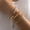 Multilayer Punk Skull Bracelet Women's Retro Hip Hop Golden Hand-Beaded Cuban Thick Bracelets Set Glamour Girl Jewelry Link Chain