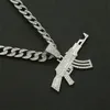 Hänge halsband män kvinnor hip hop is ut bling submachine pistol halsband med 11mm miami kubansk kedja hiphop mode smycken sidn22