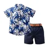 1-6Y Infant Baby Boys Summer Outfit Set Hawaiian Style Short Sleeve Button Down Shirt + Pants Waist Band Suits 220326