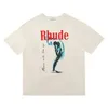 Mens Rhude T Shirt Leopard Letter Print Doodle High Street Top Tees Män kvinnor Casual Loose T-shirt Streetwear Lulusup