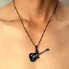 Mode Titane En Acier Inoxydable 316L Guitare Pendentif Collier Pour Hommes Noir Pendentifs avec Corde Chaîne En Cuir Chaîne Hommes Colliers Anti-grelly Bijoux Bijoux