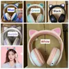 Factory Outlet Flash Light Cute Cat Uszy Bluetooth Bezprzewodowe słuchawki z Mic Can Can Can Can Led Kid Girl Stereo Muzyka Hełm Telefon Grafika