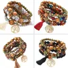 18 cm multistrato di perline di legno fili nappa albero della vita braccialetti con ciondoli stile spiaggia bohemien braccialetti per le donne regalo braccialetto da polso mala regalo 5 colori