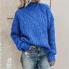 Kadın Sweaters Kadınlar Sonbahar Kış Sıcak Süvari Kadınlar Katı Mavi Blubtleneck Örme Külep Üst Moda Uzun Kollu Gevşek Jumper