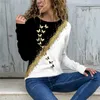 섹시한 비뚤어진 목 밖에서 어깨 나비 그래픽 인쇄 T 셔츠 여성 유행 의류 캐주얼 숙녀 탑스 탑 긴팔 티셔츠 220321
