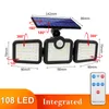 108 122 138 171 198 LED Solar Lights Outdoor Adjustable Head Motion Sensor Human Induction Waterproof Solar Power Wall Lamp