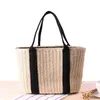 Low MOQ Strong Paper String Straw Bag Handbag Women Large Capacity Wear Beach Bag with Black Nylon Handle