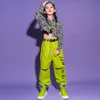 Stage Wear Kids Hip Hop Cleren Girls Fluorescent Green Pants Fashion Tops Street Dance Costume Jazz Performance Outfits Rave BL5916Stage