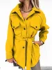 Женские куртки женская осень зима 2022 года для женщин желтый хаки коричневый белый карман с длинным рукавом с длинным рукавом.