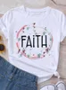 Graphic T Shirt Summer Tee Ubranie moda Kobiety kwiat Faith Letter z krótkim rękawem T-shirt kreskówkowy top
