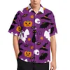 Mäns avslappnade skjortor söta halloween skjorta strand spöke och skalle tryck hawaiian grafiska blusar kort ärm mode överdimensionerade toppmens