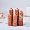 Decorative Figurines Objects & Natural Crystal Point Red Unakite Quartz Healing Energy Stone Reiki Hexagonal Obelisk Tower Home Decoration