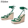 Sandalen Eilyken Mode Sommer Grüne Keile Frauen Prise Open Toe Knöchelband Damen Platform High Heels Schuhe 220317