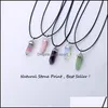 Pendant Necklaces Pendants Jewelry Natural Stone Reiki Healing Hexagonal Opal Amethysts Quartz Pink Crystal Chakra Dh4Pd