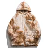 Herenjacks herenjacks Laasbare hiphop tie-dye sherpa wintercoat mannen dames streetwear pocket decoratie jas 2022 harajuku