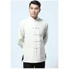 Vestes masculines Mens chinois Tang Suit Tops printemps automne les deux côtés enrober les chemises d'arts martiaux à manches longues Costum national chinois