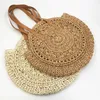 Borsa da spiaggia rotonda Borsa in tessuto portatile Borsa da donna con manico superiore Borsa a tracolla da donna con cerniera alla moda estiva