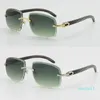 Randlose Original marmorierte schwarze Büffelhorn-Sonnenbrille T8200762, diamantgeschliffene, geschnitzte Linse, Unisex, große quadratische Sonnenbrille, Großhandel, Vintage, ma