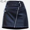 PU Leather A Line Skirt Women Belt Zipper High Waist Women's Mini Skirts Black Autumn Fashion Streetwear Bottoms Female 220317