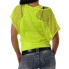 Maille grille à manches courtes décontracté néon vert sexy évider couverture t-shirt et débardeurs femmes mode Blusas chemises G1005 W220409