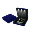 18x18x4.4cm Velvet LED Jewelry Box Necklace Earring Ring Gift Box Jewellery Set Display Storage Case H220505