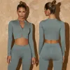 Vêtements de sport pour femmes Gym Yoga Suit Collants de sport avec manteau à glissière et pantalon taille haute à manches longues Vêtements d'entraînement de qualité 220616