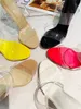 Designer-Casual Designer Kobiety Sandały PCV Przezroczyste Prawdziwej Skóry Strappy Wysokie Obcasy Peep Toe Sandalias Mujeres Zapatos Mujer Muler Sho