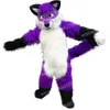 Halloween Purple Long Hair Husky Dog Mascot Costume High Quality Cartoon Character Outfits Suit Unisex Adults Outfit Christmas Carnival Fancy Dress