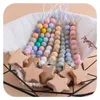 Silicone beaded pacify pacifier Holders Party Favor Beech Five pointed star Pacifier-Clip Silica gel Baby Pacifiers anti-falling chain T9I001942