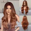 EASIHAIR Red Brown Long Body Wave Synthetic Wigs for Women Middle Part Orange Ginger Color Cosplay Heat Resistant 220525