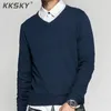 MEN S Pullover v Neck 100 Cotton Solid Color Sweater Autumn and Winter New Long Sleeved Dised Sweater for Homme M 3XL LJ200919