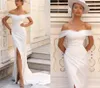 Suknie ślubne białe / z kości słoniowej Sexy Off Shoulder Sweep Sukienka Bridal Sukienka Wysoka Split Satyna Syrenka Suknie Ślubne Plus Size Vestidos de Noiva