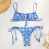 Stampa floreale Bikini Fasciatura Halter String Costume da bagno Palm Biquini Set Perizoma Costume da bagno Donna Costumi da bagno Vintage 2 pezzi Beachwear 220527