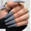 False Nails 24pcs/Set Coffin Shape Wine Red Blue European Artificial Ballerina Full Nail Art Tips With Glue Press On Salon Prud22