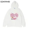 Hip Hop Hoodies Tişörtü Streetwear Kalp Ayı Baskı Polar Kapşonlu Erkek Harajuku Pamuk Gevşek Kış Kazak Haki Man 220325