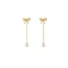 Dangle & Chandelier Long Tassel Pearl Earrings Simple Bow Micro-set Zircon Stud Light Luxury Party Wedding Unusual Two-wear JewelryDangle