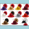 Шляпа шляпы аксессуаров детские дети материнские джаз Формальная шляпа Леди Федора Федора Wide Brim Unisex Trilby Chapeau dhgcq