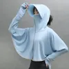 Kvinnors hoodies tröjor sommarsolskyddshoodie anti-uv stor hatt takar tunna solskyddskläder kappa stil kort tröja skörd t t