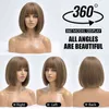 Brun droit court Bob naturel cheveux quotidiens perruques synthétiques pour les femmes blanches avec une frange résistant à la chaleur Cosplay femme fibre perruque 220622